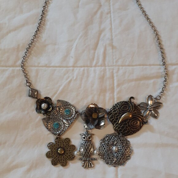 Silver/Bronze Tone Owl Necklace - Picture 1 of 5